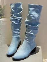 Women&#39;s Light Blue Western Knee High Faux Suede Square Heel Winter Boot US 6-9 - £48.24 GBP