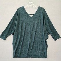 Lane Bryant Women Shirt Size 14 Green Stretch Keyhole Back V-Neck 3/4 Sl... - £10.76 GBP