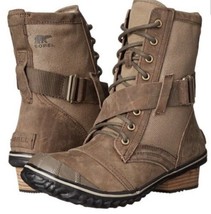 Sorel Womens Slim Brown Waterproof Winter Boots Size 7.5 Rubber Soles Canvas - £34.36 GBP
