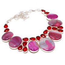 Pink Geode Agate Mozambique Garnet Gemstone Fashion Necklace Jewelry 18&quot; SA 4892 - £12.85 GBP