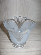 Crystal Clear Candle Holder Candy Dish Frosted Satin Design Glass - £7.92 GBP