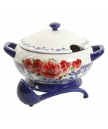 Pioneer Woman ~ FRONTIER ROSE ~ 3.17 Quart ~ Soup Tureen w/Ladle ~ Stone... - $59.84