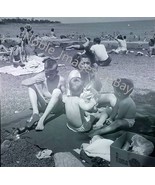 1946 Beach Chicago Mom and Sons Blanket Photo B&amp;W Negative - £5.43 GBP