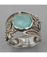 Textured Sterling Silver Faceted Aqua Chalcedony Starfish Ring Size 7.75 - £19.60 GBP