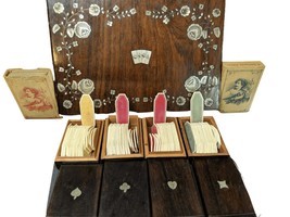 Antique Gambling Whist Set in Mother of Pearl Marquetry Box Nelson&#39;s Victory Cli - £930.62 GBP