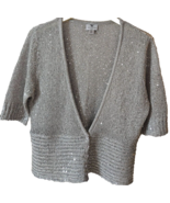 Worthington Womens Cardigan Sweater Size PS Silver Sparkly Sequins Short... - $21.69 CAD