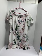 Lulus Womens Size M Dress Cold Off Shoulder White Floral Lined purple green - £15.45 GBP