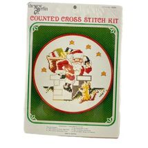 New Berlin Co. Counted Cross Stitch Kit 30090 Christmas Santa Chimney Cat w Hoop - £15.64 GBP