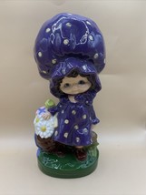 retro kitsch hand painted ceramic girl with bonnet and flowers Purple La... - $16.83