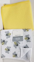 Set of 2 Different Microfiber Dishcloths (12&quot;x12&quot;) HONEY BEES &amp; YELLOW, TL - £7.11 GBP