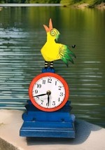 ACME Animal Singing Bird Clock Hand Painted Metal on Wood Base Signed - $247.50