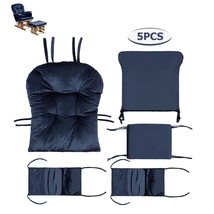 5Pcs Glider Rocker Cushions Set Soft Velvet Rocking Chair Pads With Storage Navy - £125.74 GBP