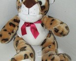 Kellytoy plush leopard tan brown black spots white tummy red ribbon bow - $20.78