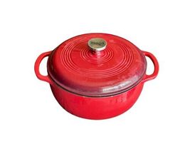 Vintage Lodge 6 Quart Enameled Cast Iron Dutch Oven Island Spice Red Made in USA image 3