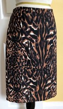 TALBOTS Caramel Brown/Black Leopard Print Stretch Dress Lined Pencil Ski... - $24.40