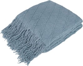 Pavilia Dusty Blue Knit Throw Blanket For Couch Bed, Soft Knitted, 50X60 - $39.99