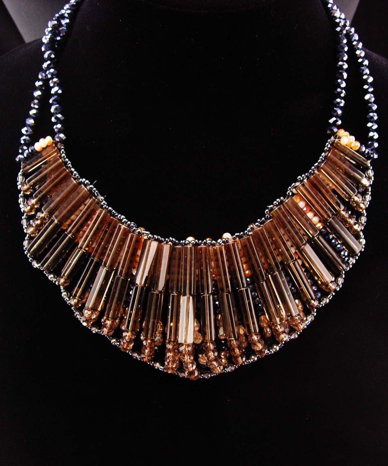 Primary image for Dramatic glass bib designer Necklace - cleopatra collar - 100s of glass beads - 