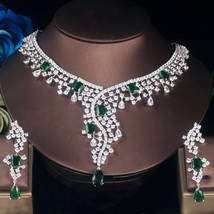 New Design Green Cubic Zirconia Water Drop Big Necklace Earrings Fashion Ladies  - £54.39 GBP