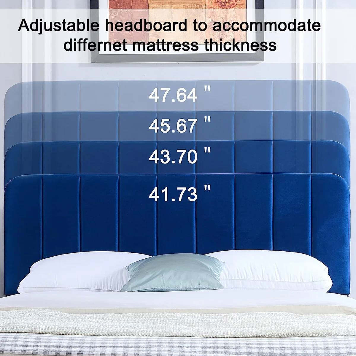 Blue Upholstered Queen Platform Bed Frame with Headboard Item image 2