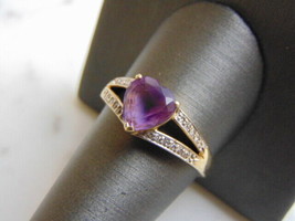 Womens Vintage Estate 10k Gold Diamond Amethyst Heart Ring 3.1g E3583 - £216.51 GBP