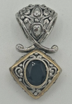 Premier Designs Jewelry Silver &amp; Gold Tone Black Stone Pendant PB78 - £11.76 GBP