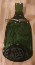 Up-Cycled Moss Green Wine Bottle Cheese Board &amp; Knife Flower Frosted Design - $17.98