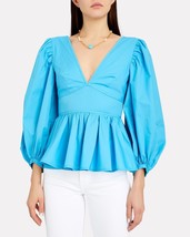 STAUD Luna Poplin Puff Sleeve Top Shirt Blue Sz 00 (XS) NWT - £79.00 GBP