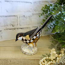 Courtly Bird Figurine Checked Songbird Song Bird Black And White Check Decor - £41.56 GBP