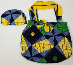 Nichem Wax Fabric Hand Bag with Zippered Pouch Guar Blue Yellow Green - £11.64 GBP