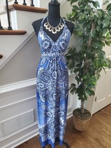 Saint Tropez West Women&#39;s Blue/White Polyester V-Neck Sleeveless Maxi Dress 8 - £23.46 GBP