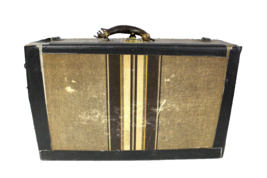 ANTIQUE VTG Worcester T&amp;S 1940s TWEED STRIPED 21&quot; SUITCASE Distressed Ha... - $74.25