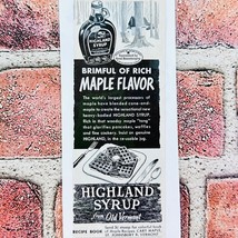 1949 Highland Syrup - Brimful Rich Maple Flavor - Original Retro PRINT AD - £9.16 GBP