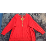 Bob Mackie Sweater Womens 2X Red Knit Cotton Long Raglan Sleeve V Neck S... - £27.69 GBP