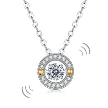 925 Sterling Silver Round Dancing Moissanite Two Tone Necklace 17.5&quot; Gift Box - £165.71 GBP
