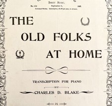 1897 Victorian Ragtime The Old Folks At Home Sheet Music Piano DWBB6 - £48.24 GBP