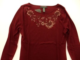 NEW Ralph Lauren Shirt Top Embellished Sequin Bead L/S Burgandy Wine Wom... - £18.83 GBP