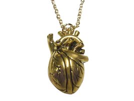 Gold and Black Toned Large Anatomical Heart Pendant Necklace - £27.56 GBP
