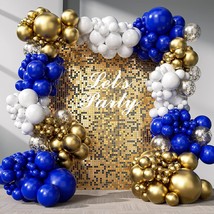 137Pcs Royal Blue And Gold Balloons Arch Garland Kit, 18/12/10/5 Inch Navy Blue  - £19.23 GBP