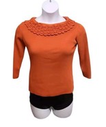 Vntg Joseph A Sweater Womens Medium Orange Knit Fitted Ribbed Crochet Co... - $22.77