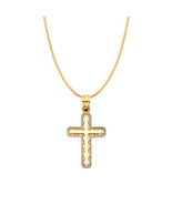 Genuine 14k Two-Tone Gold 0.98&quot; Cross Religious Pendant Necklace 16&quot; to 22&quot; - $250.10+