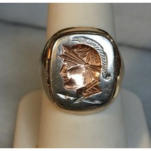 ART DECO YELLOW GOLD PERMATITE WARRIOR INTAGLIO SIGNET RING. SIZE 7.75 SKY - $438.52