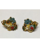 Flower basket sweater clips, hand painted, very pretty, unknown maker - $468.94 MXN