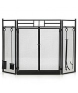 3-Panel Folding Wrought Iron Fireplace Screen with Doors and 4 Pieces To... - £102.17 GBP