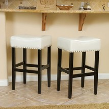 Ivory Leather Counter Stools (Set of 2) - 30&quot; - £139.25 GBP