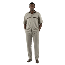 Men 2pc Walking Leisure Suit Short Sleeves DREAMS 263-12 Brown Tan Salt Pepper image 7