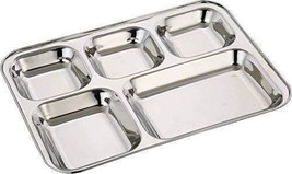 Indian Traditional Stainless Steel, 5 Compartment Divided Bhojan Thali Pack Of 2 - £30.13 GBP