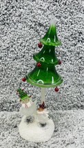 Hand Blown Glass Christmas Tree w/Glass Ornaments Snowman Figures Home Decor - $18.92