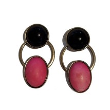 Pink &amp; Black Door Knocker Earrings - $91.22 MXN