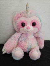 Kelly Toys Tie Dye Sloth Unicorn Plush Stuffed Animal Soft Pastel Pink Blue 10” - £19.76 GBP