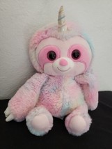 Kelly Toys Tie Dye Sloth Unicorn Plush Stuffed Animal Soft Pastel Pink Blue 10” - £18.58 GBP